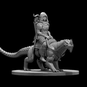 Elf Female Drake Warden Ranger with Drake Mount w Scale Armor