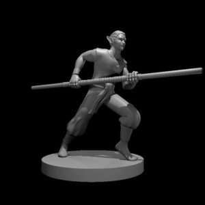 Elven Monk Running with Quarterstaff
