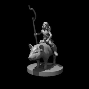 Halfling Female Druid Riding a Pig