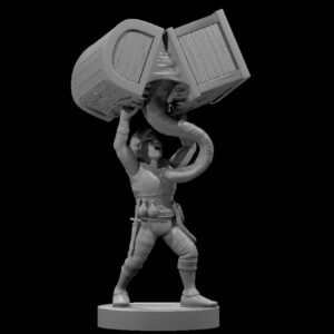 Halfling Male Rogue holding up a mimic