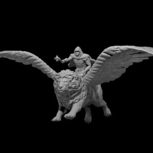 Human Male Cleric on Flying Lion