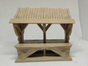 Onbewerkte foto van 3D-geprinte miniatuur of scenery, toont printkwaliteit en detailniveau